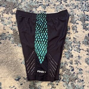 AND1 Black and Teal Patterned Basketball Shorts